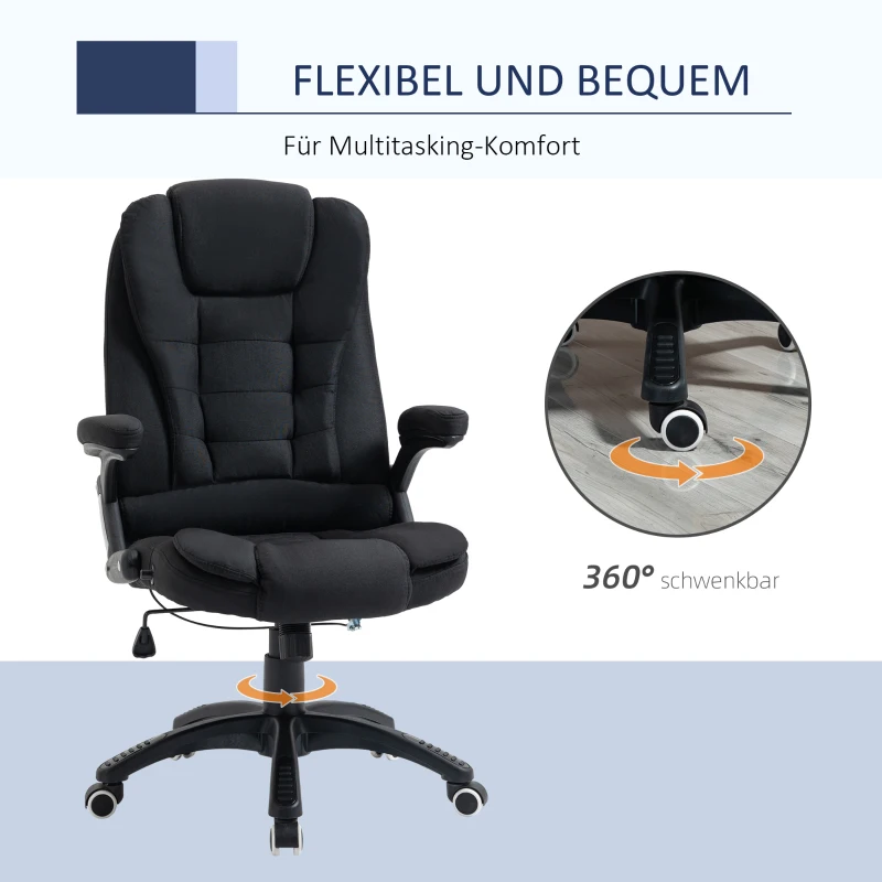 Vinsetto Bürostuhl Computerstuhl entspanntes Hinlegen höhenverstellbarer Schreibtischstuhl  ergonomisch 360° Schaumstoff Kunststoff-Kunststoff leinenartiges Polyester Schwarz 65 x 72 x 100-120 cm