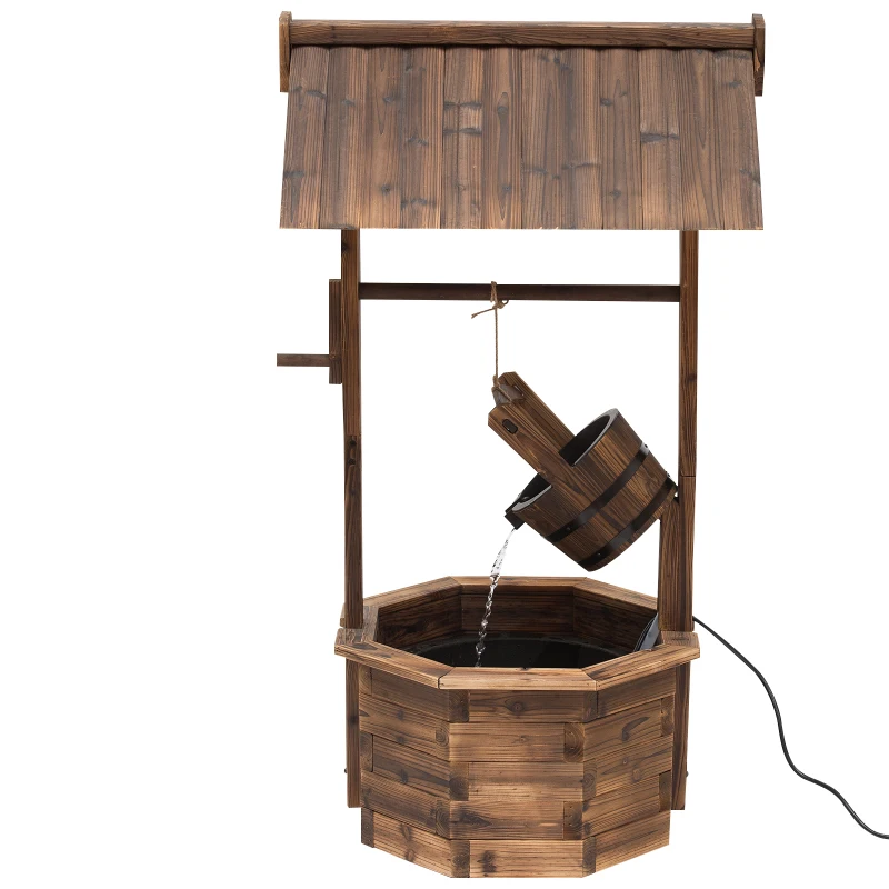 Outsunny Gartenbrunnen, Zierbrunnen, Springbrunnen, Wasserfall, Regulierbar, Massivholz, Braun, 68 x 57 x 118 cm