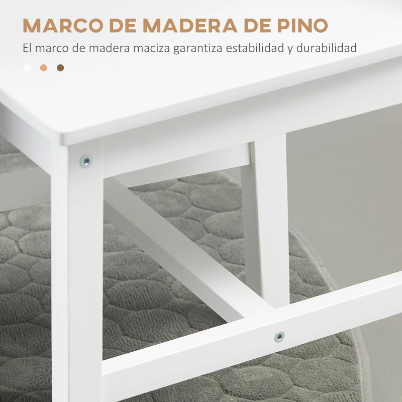 HOMCOM Juego de 2 Sillas de Comedor Blancas Silla de Cocina con Respaldo de Listones Marco de Madera de Pino 41x46,5x85,5 cm