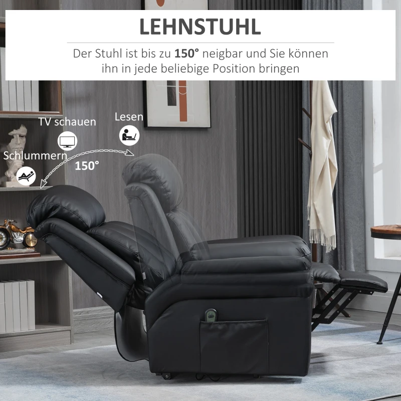 HOMCOM Relaxsessel mit Aufstehhilfe, inkl. Fußstütze und Kopfstütze, 1 Fernbedienung, Schwarz