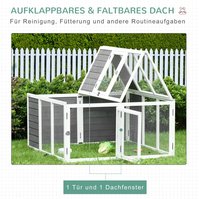 PawHut Kaninchenstall mit Freigehege, aufklappbares Dach, 120 cm x 120 cm x 60 cm