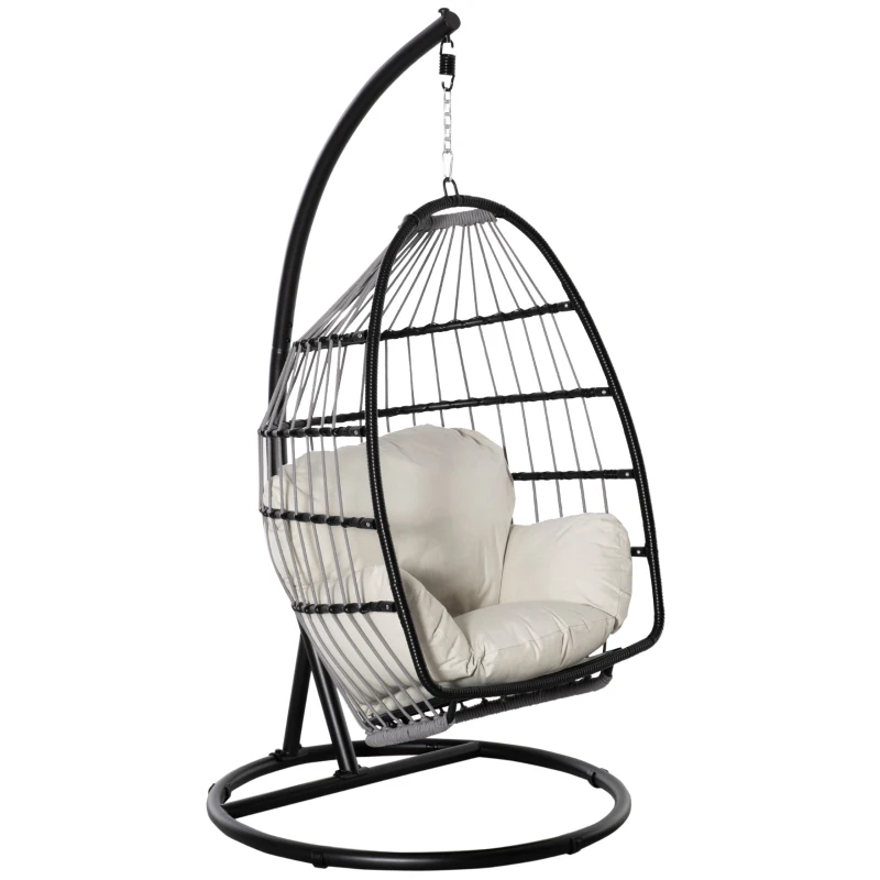 Outsunny Fauteuil œuf Suspendu balancelle Pliante avec Coussin et Support Usage intérieur extérieur dim. 101L x 101l x 188H cm Noir