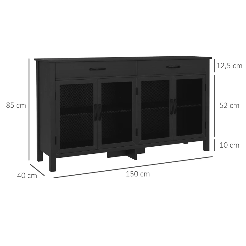 HOMCOM Buffet bas meuble de rangement 4 portes avec étagères réglables et 2 tiroirs style industriel 150 x 40 x 85 cm noir(m-3)