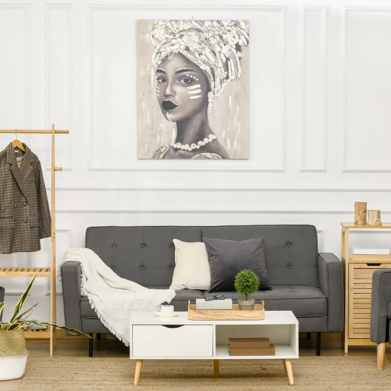 HOMCOM Gemälde 'Junge afrikanische Frau' mit Kieferholzrahmen 100 x 80 x 2,8 cm