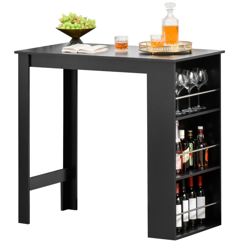 HOMCOM Bartisch moderner Esstisch Tresentisch Bistrotisch mit 3 Ablageflächen Stehtisch Schreibtisch für Küche Esszimmer Schwarz Spanplatte 112 x 57 x106 cm