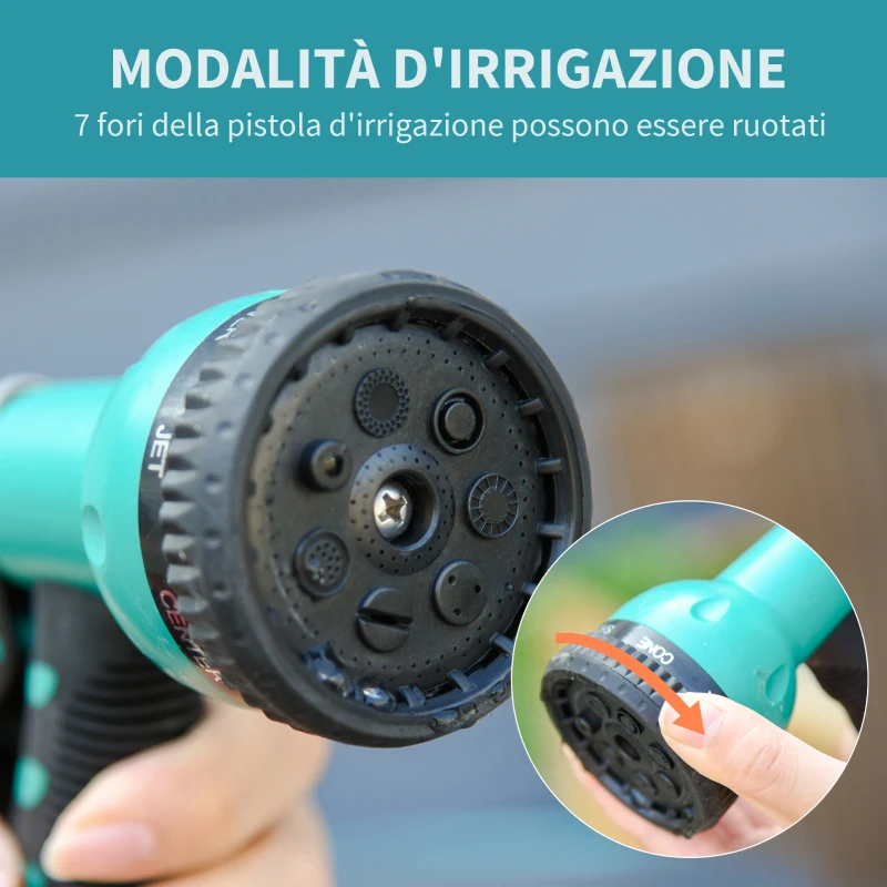 Outsunny Avvolgitubo Automatico a Parete Girevole a 180°, Tubo Acqua da 15+1.4m e Pistola Multifunzione, Grigio