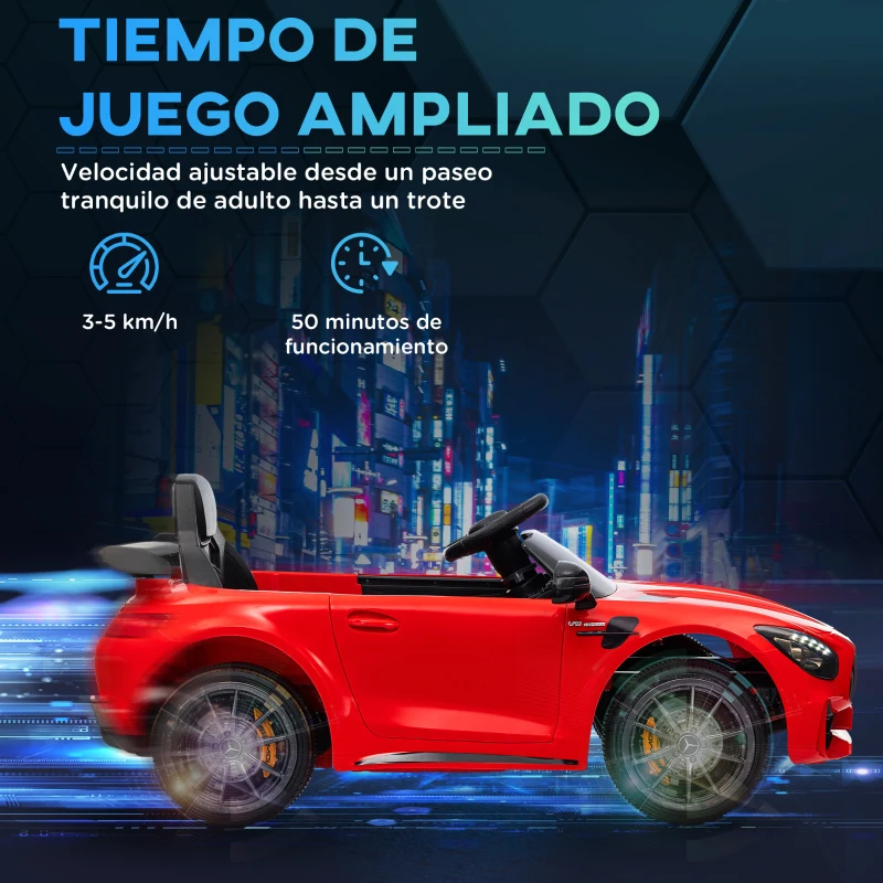 AIYAPLAY Coche Eléctrico para Niños de +3 Años Mercedes-Benz AMG GTR con Batería 12V Mando a Distancia Faros Bocina Música Rojo