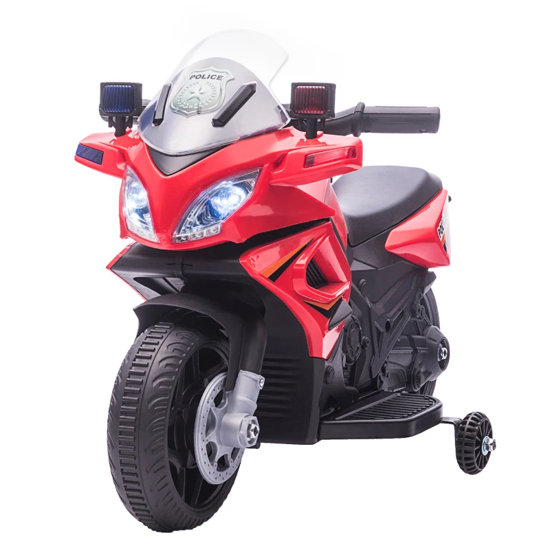 HOMCOM Moto Elettrica per Bambini con Sirena della Polizia e Fari, Velocità 3km/h e Batteria 6V Ricaricabile, 69x39x43cm, Rosso