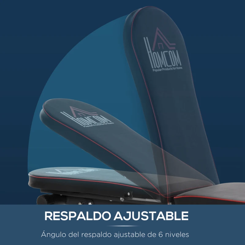 HOMCOM Banco de Pesas Banco de Musculación Plegable con Respaldo Inclinable en 6 Posiciones Banco de Abdominales para Fitness Entrenamiento Completo en Gimnasio Casa Carga 150 kg Negro