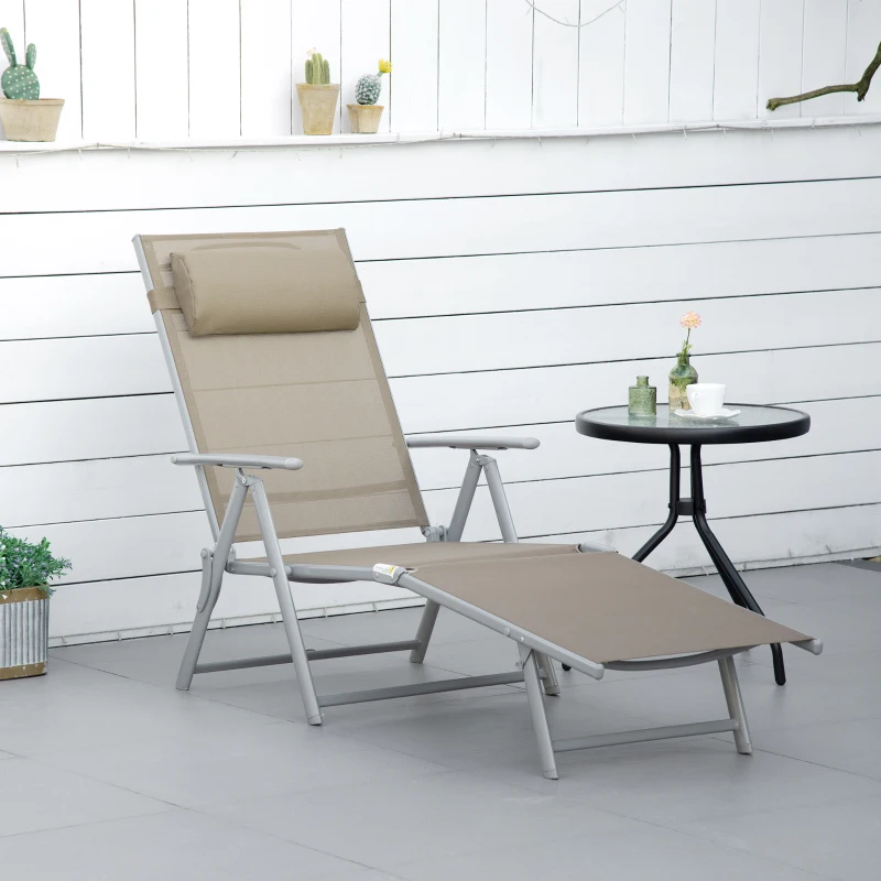 Outsunny Sonnenliege Strandliege Gartenliege Relaxliege klappbar mit Kissen Strand Metall+Stoff Khaki 137 x 63,5 x 100,5 cm