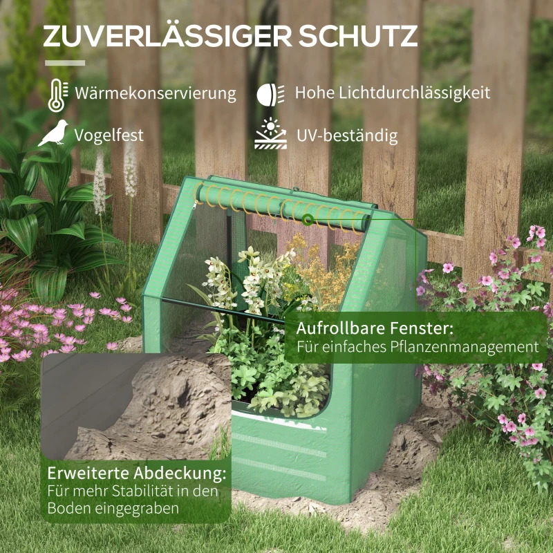 Outsunny Mini-Gewächshaus kleines Gewächshaus Frühbeet, verzinkter Pflanzkasten, aufrollbare Türen, 70 x 70 x 90 cm, Grün