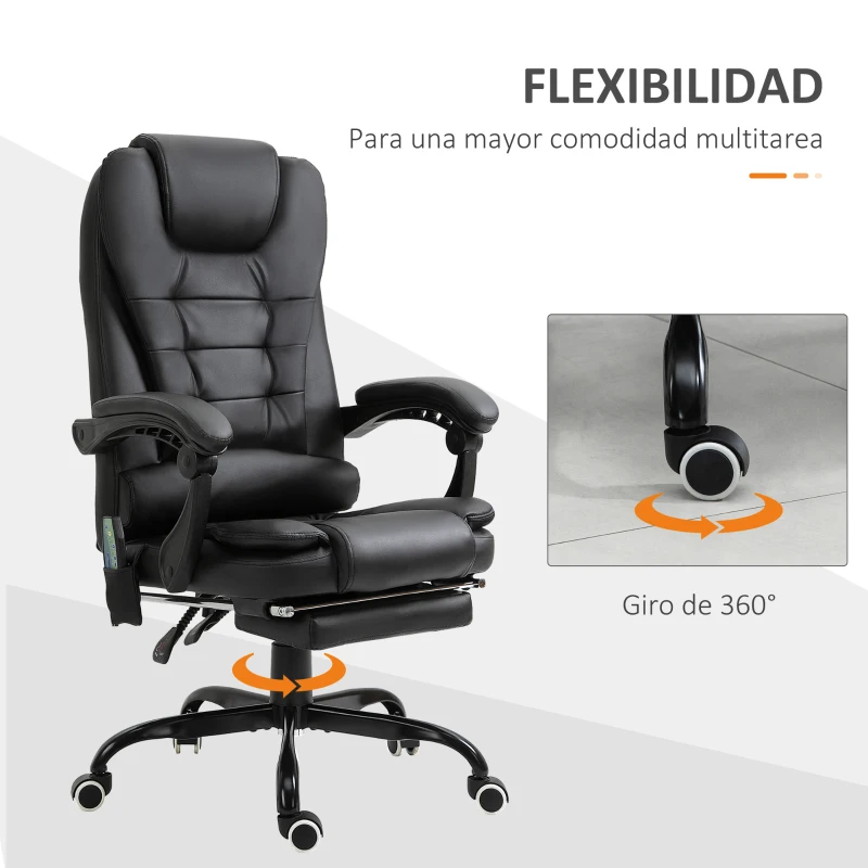 Vinsetto Silla de Oficina con 7 Puntos de Masaje con Reposapiés Retráctil Altura Ajustable Control Remoto y Tejido de PU Negro(m-7)