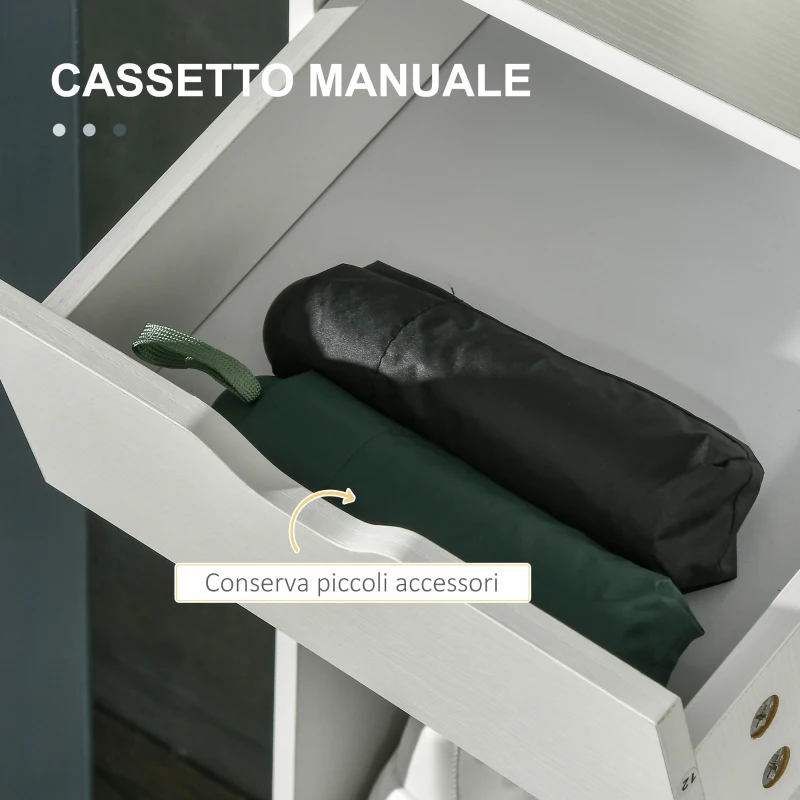 HOMCOM Mobile Scarpiera Salvaspazio con Ripiani e Cassetto per 12 Scarpe, 88x30x93cm, Bianco