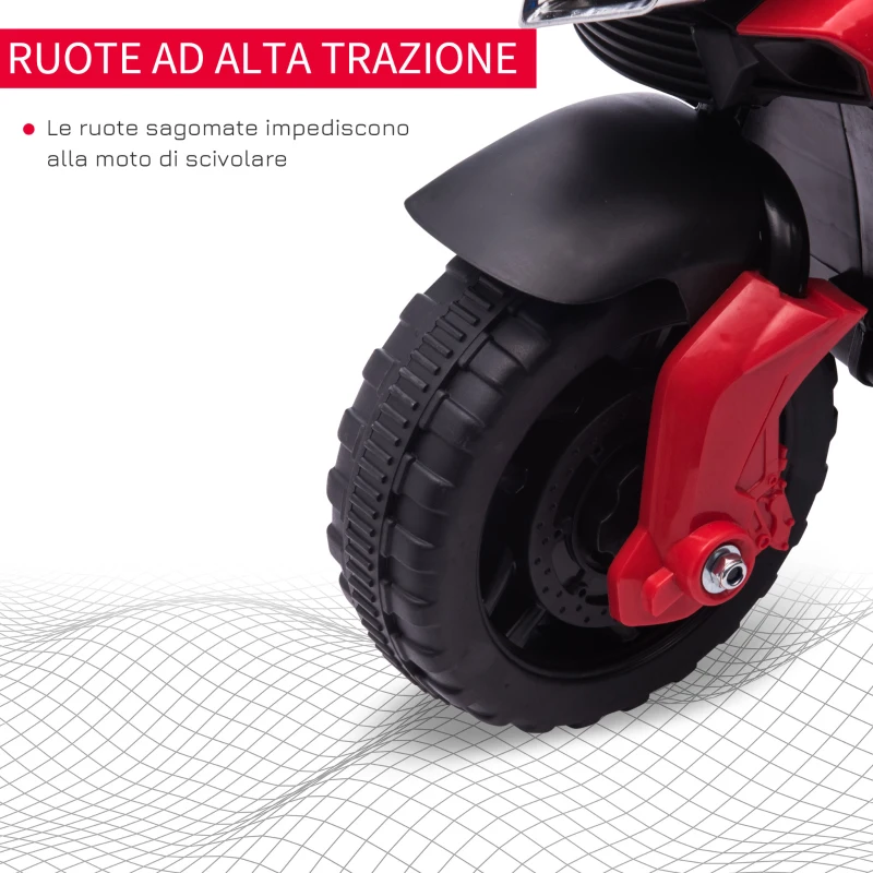 HOMCOM Moto Elettrica per Bambini con Fari e Clacson, Batteria 6V Velocità 3km/h, Età 18-48 Mesi, 88.5x42.5x49cm, Rosso