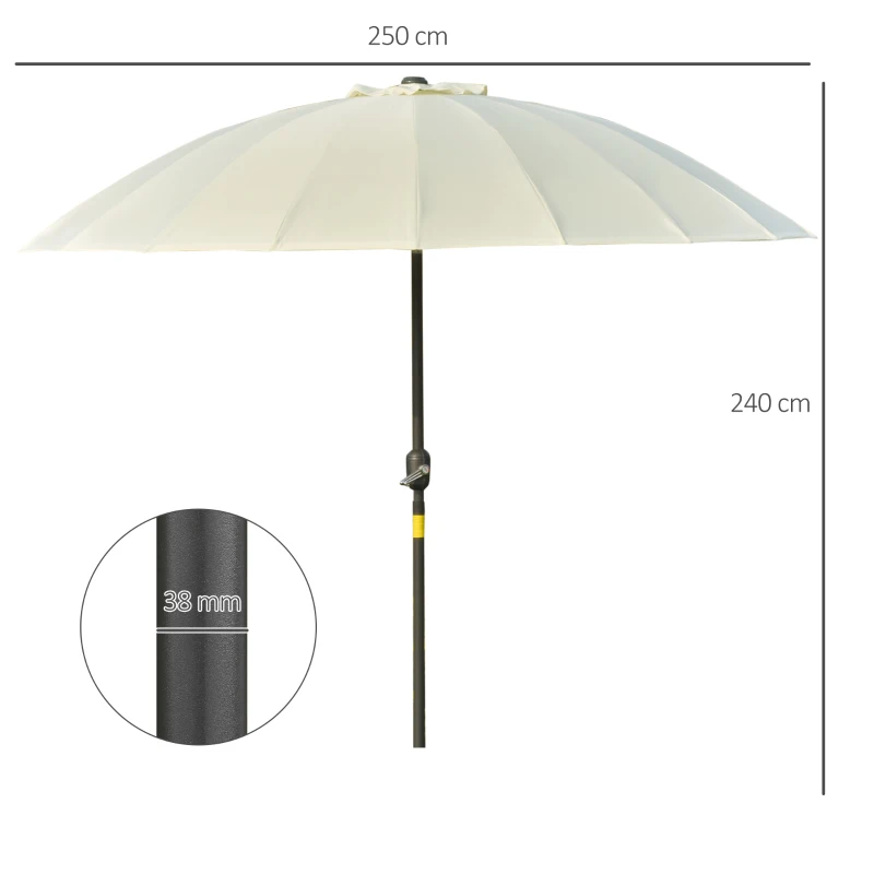 Outsunny Parasol droit parasol de jardin inclinable rond avec 18 baleines manivelle mât en métal fibre de verre Ø 2,5 m polyester haute densité beige