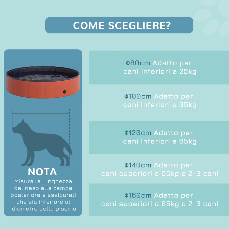 PawHut Piscina Vasca da Bagno Portatile Pieghevole per Cani Animali Domestici in PVC Φ140 x 30cm Rosso