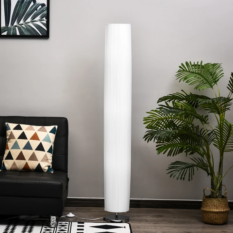 HOMCOM 160 CM Tall Cylindrical Modern Free Standing Floor Lamp for Bedroom, Study or Living Space with Polyester Fabric  Shade White