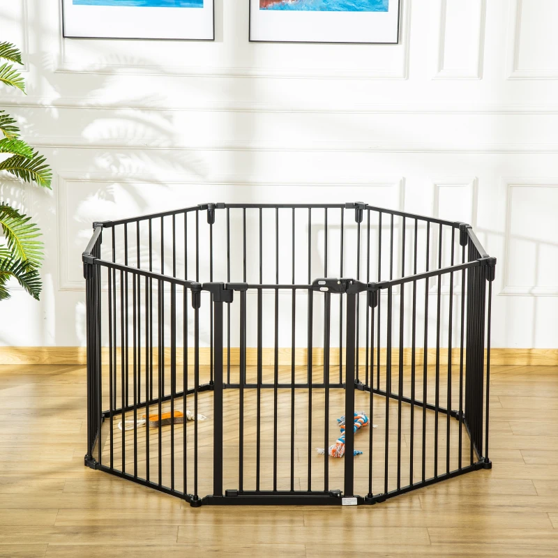 PawHut Parque para Perros 8 Vallas 60x76 cm Corral Plegable para Cachorros con Puerta y Doble Cerradura Paneles Metálicos de Bricolaje para Pasillos Escaleras Negro