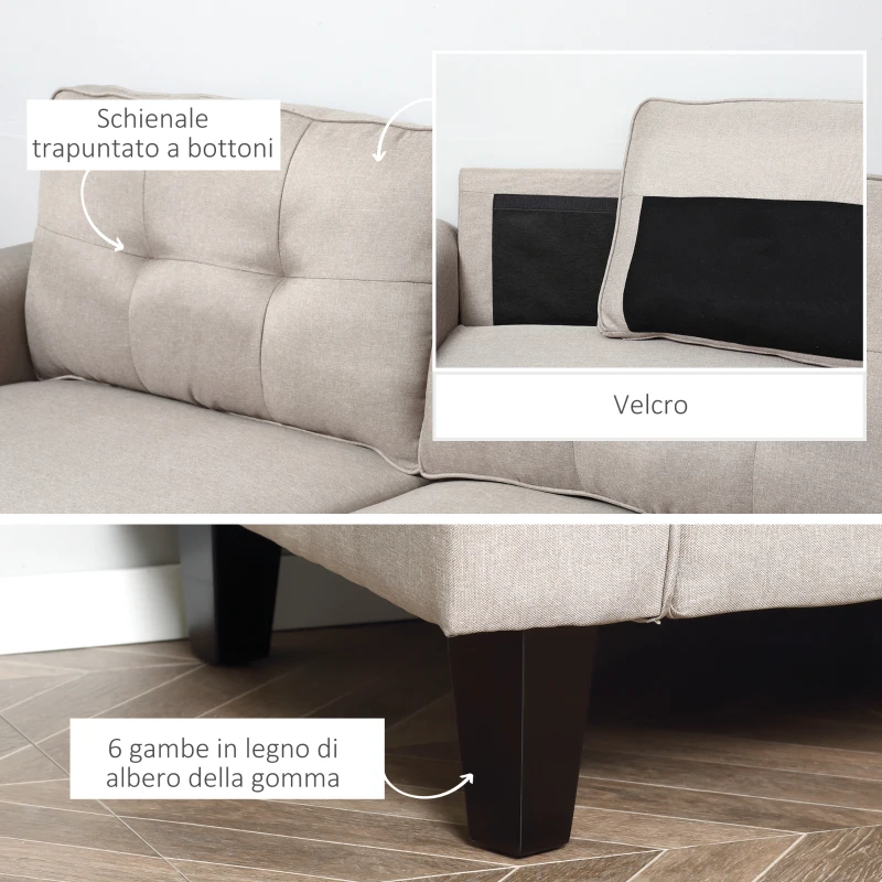 HOMCOM Divano 3 Posti Moderno con Rivestimento in Tessuto, 6 Gambe in Legno e Braccioli, Beige