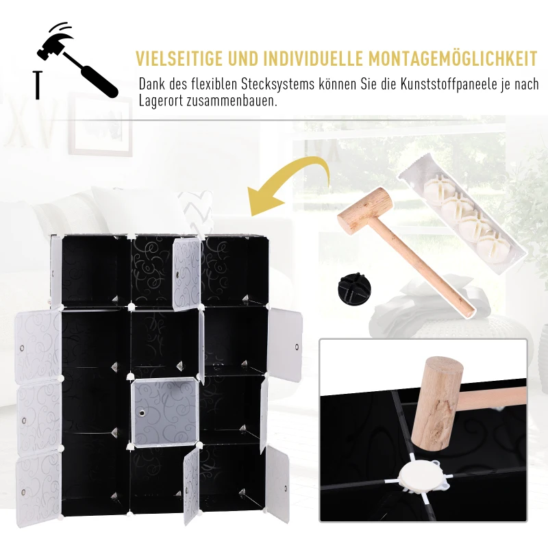 HOMCOM DIY Kleiderschrank Regalsystem mit 2 große und 9 kleinen Würfeln DIY-Würfelregal, Schuhregal, Aufbewahrungsregal für Büchern Spielzeug Schwarz 111 x 47 x 145 cm