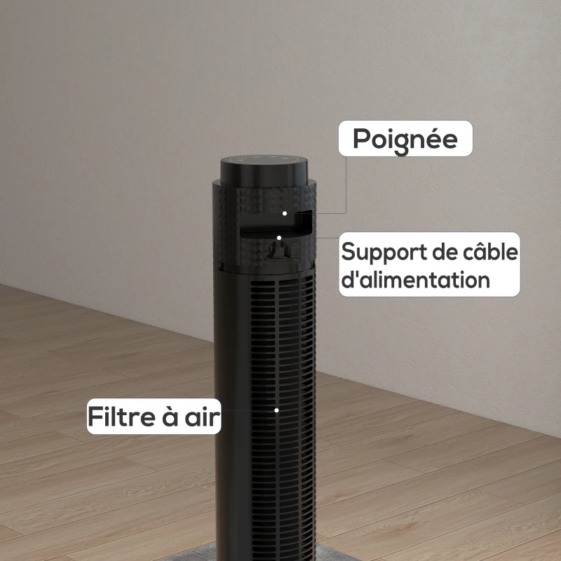 HOMCOM Ventilateur colonne minuterie 12 heures mode veille 4 modes et 3 vitesses oscillant 70° 31,5 x 31,5 x 96 cm noir
