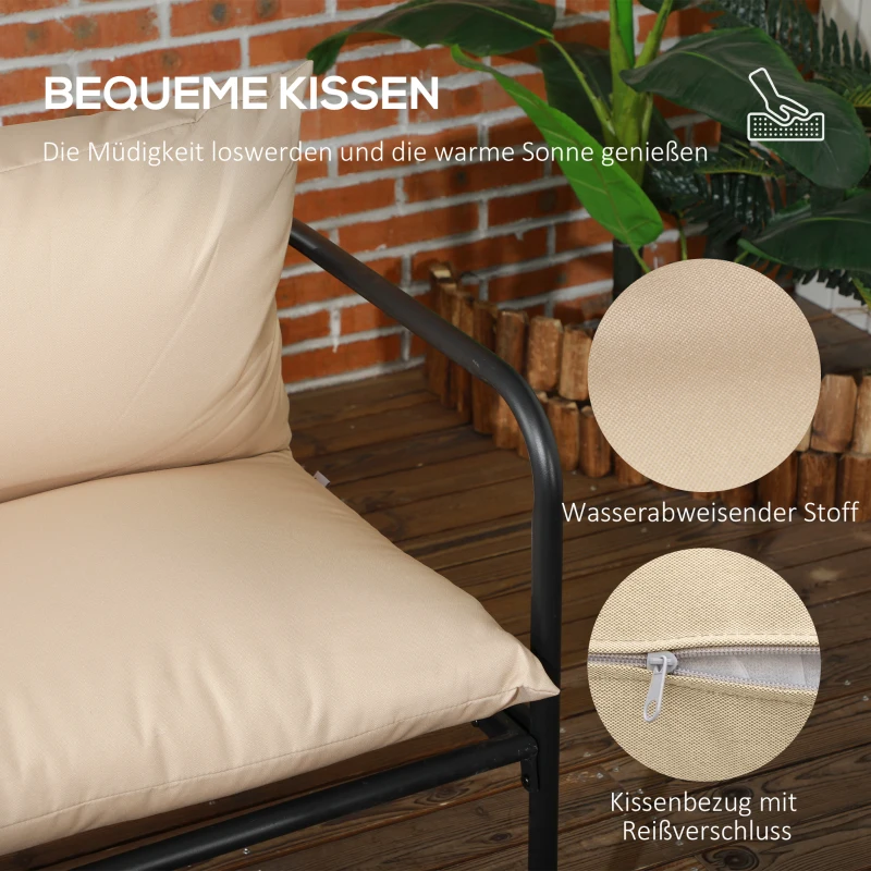 Outsunny Gartensofa-Set Rattan-Sofa-Set, Boho-Stil, wettereständig, 116 cm x 58 cm x 66 cm, Khaki