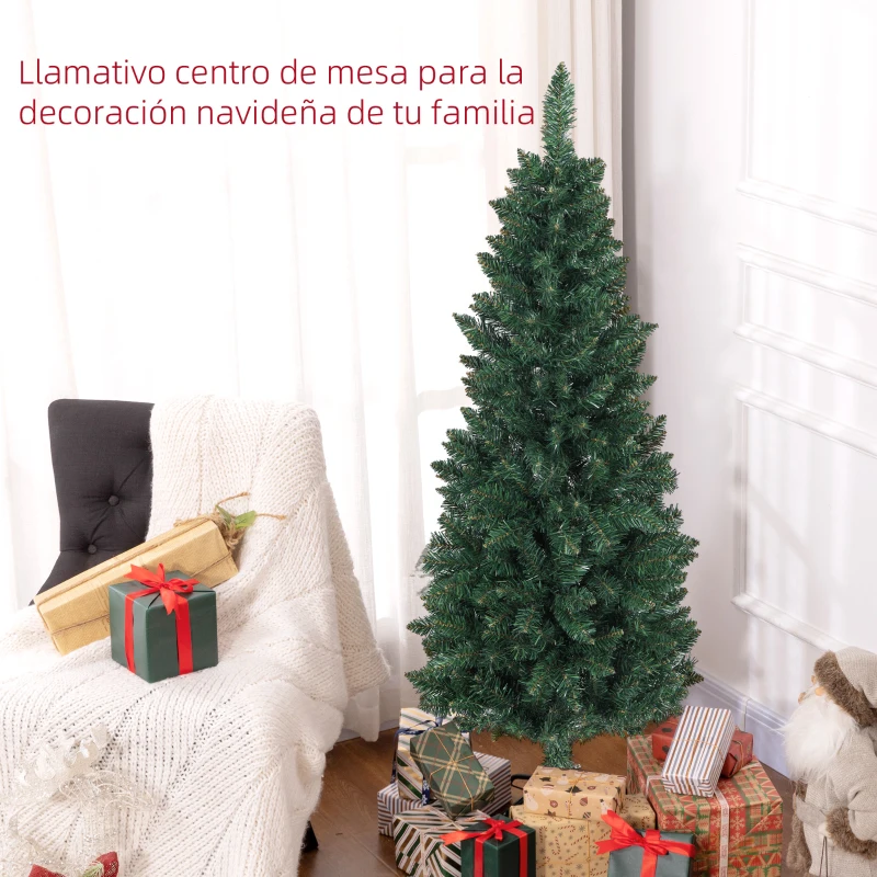 HOMCOM Árbol de Navidad Tipo Lápiz 150 cm con Base Plegable y 317 Ramas para Dormitorio Oficina Verde