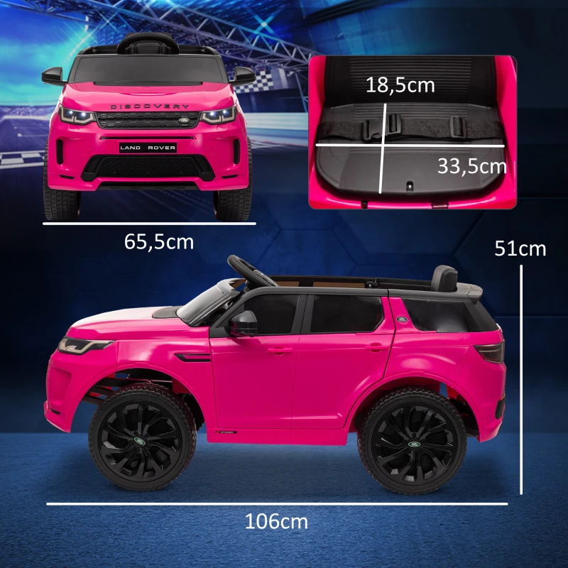 AIYAPLAY Coche Eléctrico para Niños con Licencia Land Rover Discovery Sport con Batería 12V Mando a Distancia Faros y Música Rosa