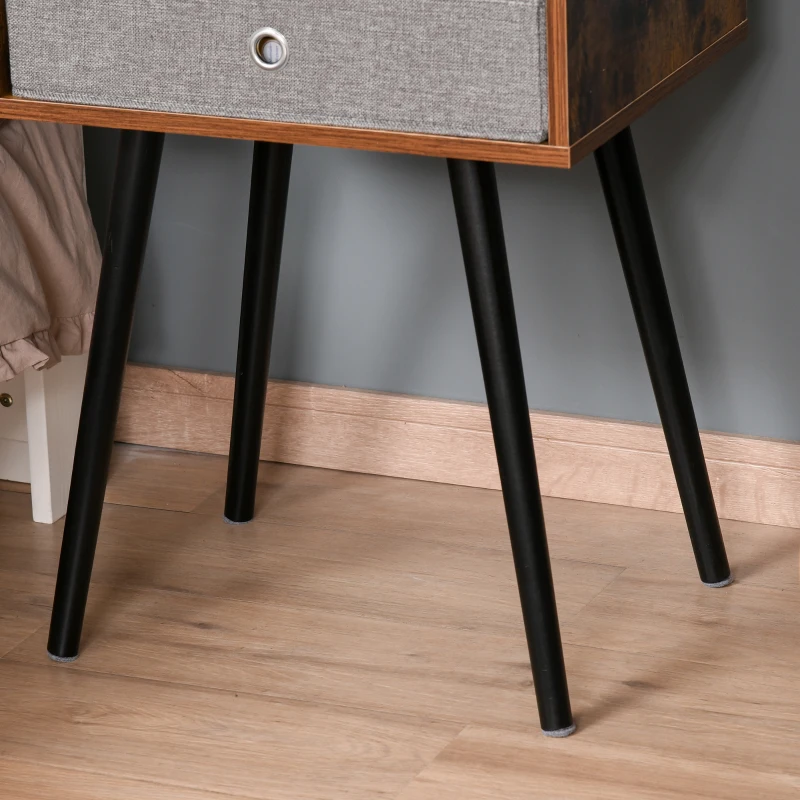 HOMCOM Tavolino da Salotto con Cassetto in Tessuto Pieghevole, Tavolo Vintage in Legno per Soggiorno e Camera, Marrone e Nero