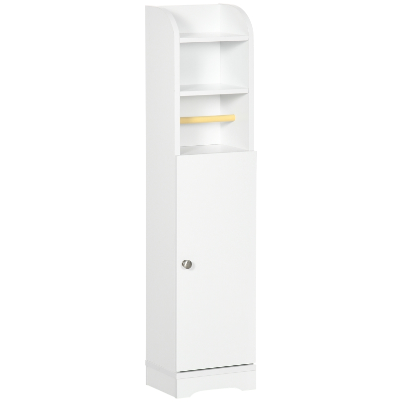 kleankin Badezimmerschrank, schmal, Regale, Schrankfach, Toilettenpapierhalter, weiß, 23 x 18 x 100 cm