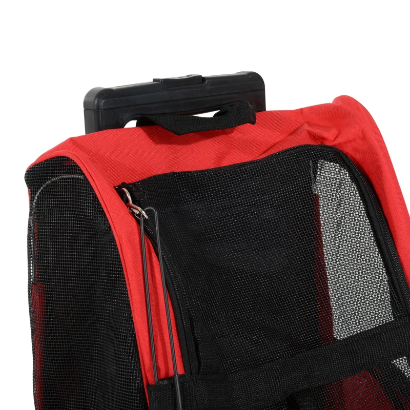 PawHut Sac de transport à roulettes pour chien 2 en 1 trolley chariot sac à dos pour chien chat avec poignée téléscopique, sacs de rangement, aérations, attache de sécurité, 42 x 25 x 55 cm, rouge