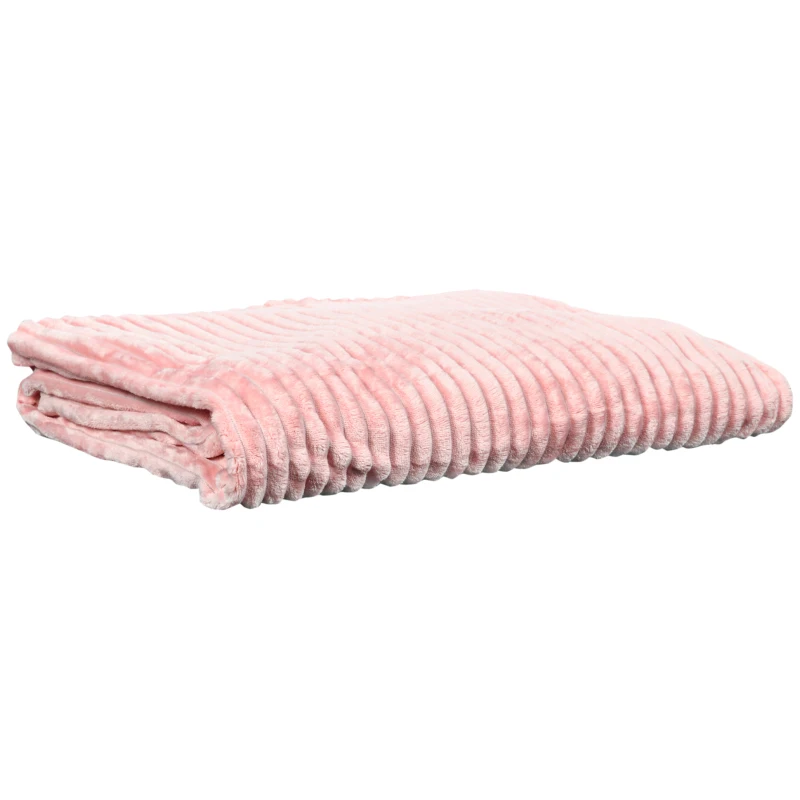 HOMCOM Flannel Fleece Blanket for Sofas, All-Season Fluffy Warm Throw Blanket for Bed, Couch, Chair, Striped Reversible Travel Bedspread, Double Size, 203 x 152cm, Pink