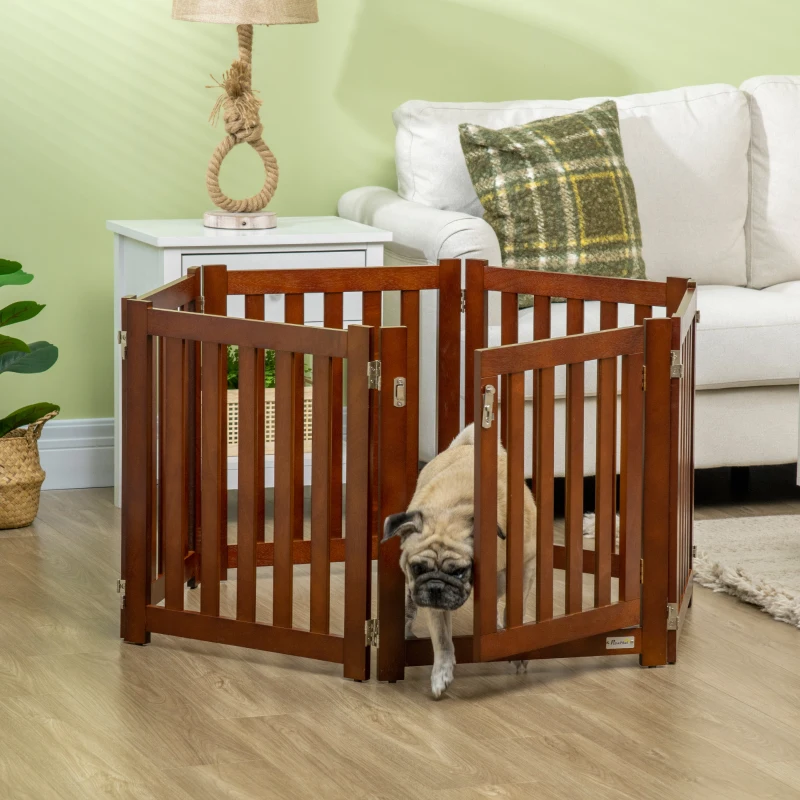 PawHut Recinto e Cancellino per Cani di Piccola Taglia a 6 Pannelli, Design Pieghevole e Salvaspazio, Marrone