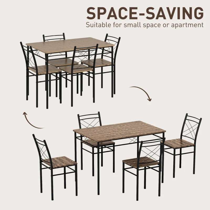 HOMCOM Five-Piece Minimal Dining Set - Oak-Effect/Black