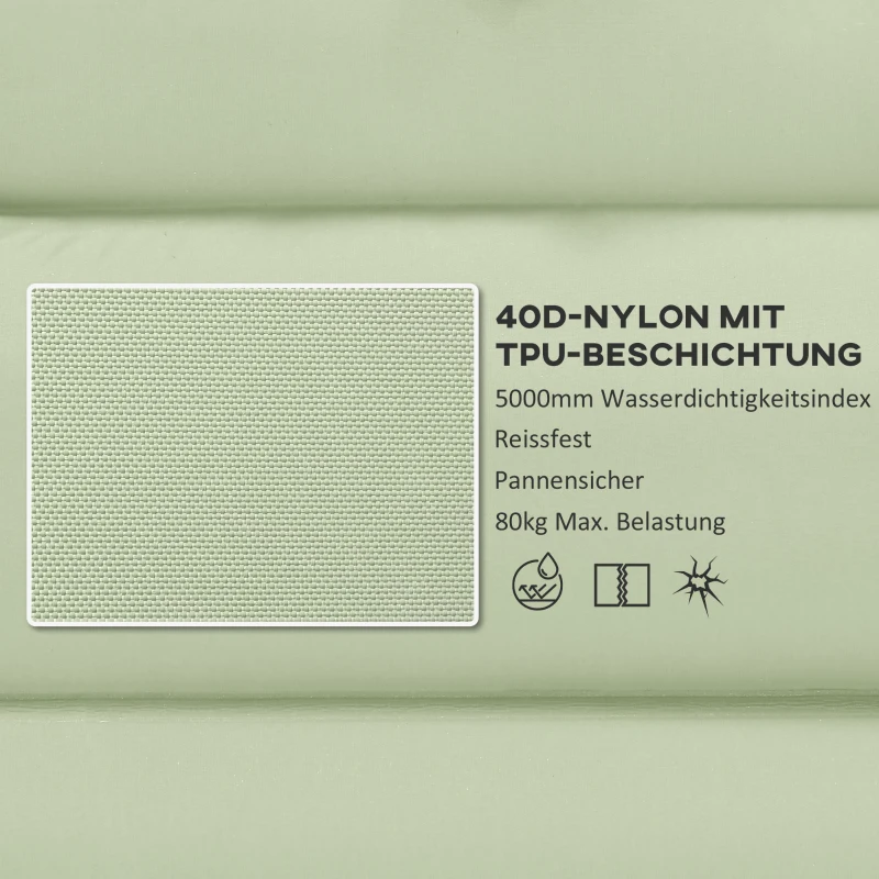 Outsunny Luftmatratze, Campingmatte, wasserabweisend, reißfest, mit Fußpumpe, Nylon, 200L x 60B x 10H cm, Grün
