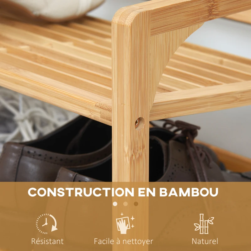 HOMCOM Étagère à chaussures à 3 niveaux porte-chaussures en bambou 9 paires de chaussures 76 x 33 x 51 cm naturel
