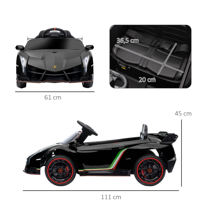 HOMCOM Elektro Kinderauto, lizenzierter Lamborghini Veneno, 3-7 km/h, Flügeltüren, Musikplayer, Fernsteuerung, Schwarz