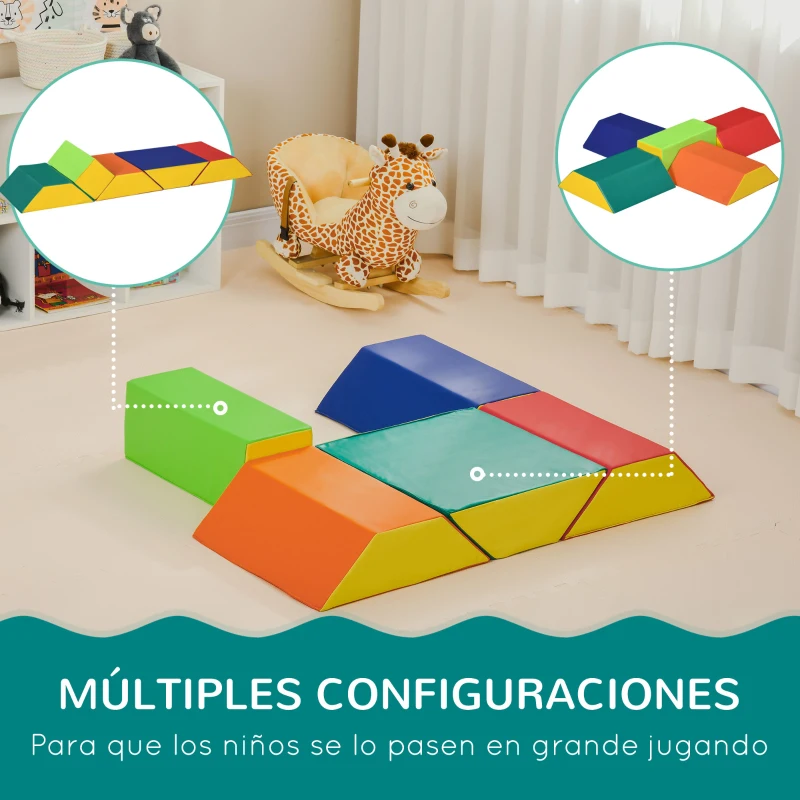 HOMCOM Juego de 5 Bloques de Espuma para Niños de 12-36 Meses Juguetes de Construcción y Aprendizaje 48x19x48 cm Multicolor