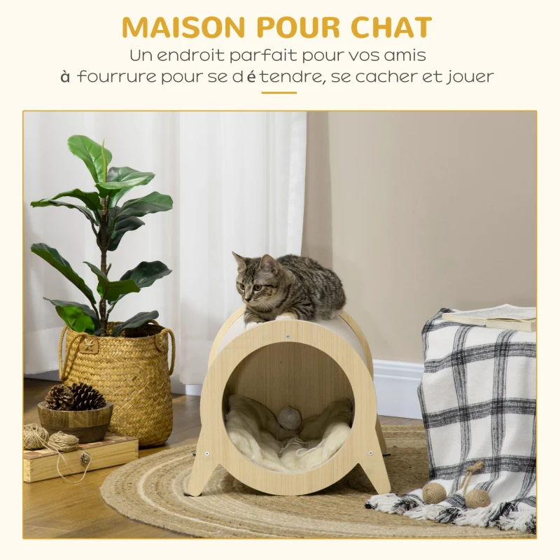 PawHut Maison niche pour chat forme tunnel sur pieds avec coussin douillet amovible - 39 x 40 x 34 cm