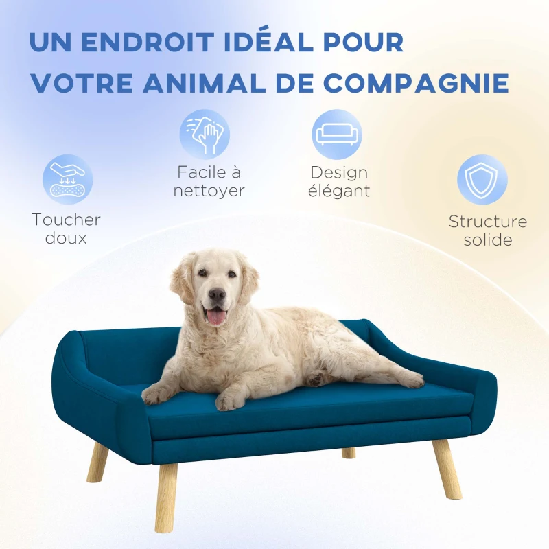 PawHut Canapé pour chien design scandinave coussin moelleux amovible tissu aspect velours pieds bois massif