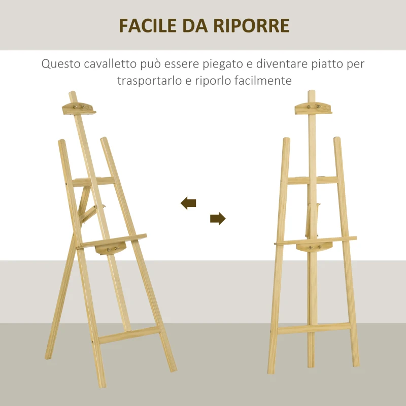 HOMCOM Cavalletto per Pittura Portatile e Pieghevole, Altezza e Inclinazione Regolabili, Colore Legno