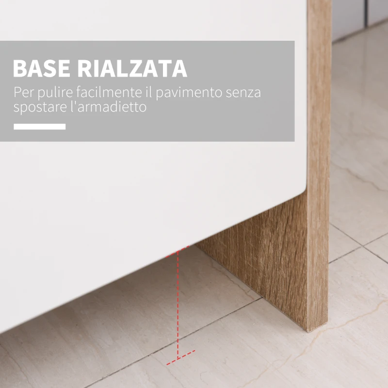HOMCOM Armadietto a Due Ante per Bagno, Mobiletto da Ingresso o Camera in Legno Color Rovere e Bianco, 60 x 25 x 90cm