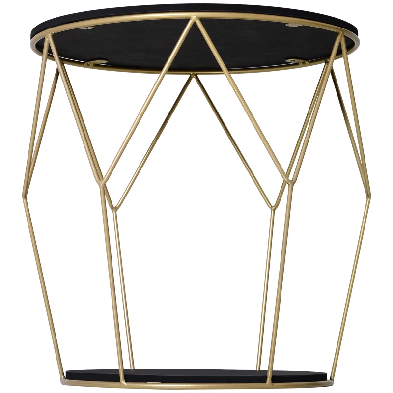 HOMCOM Tavolino da Caffè  dal Design Geometrico, Tavolino da Salotto Moderno in Metallo e MDF, Colori: Oro e Nero (Φ45x48cm)
