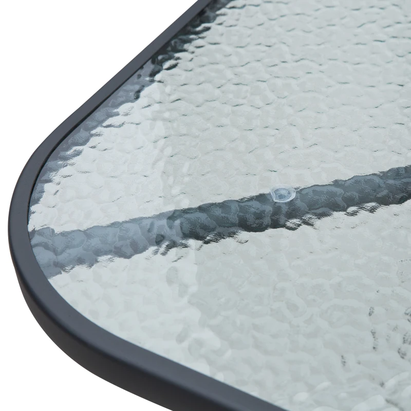 Outsunny Garden Patio 5pcs Dining Set Outdoor Furniture 4 Folding Chairs, Glass Top Table with Parasol Hole, Texteline Seats Grey