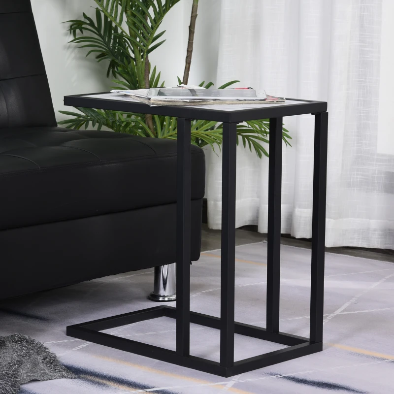 HOMCOM Mesita Auxiliar Mesa Lateral para Sofá Moderna con Superficie Imitación Mármol Estructura de Metal 45x30x51,5 cm Blanco