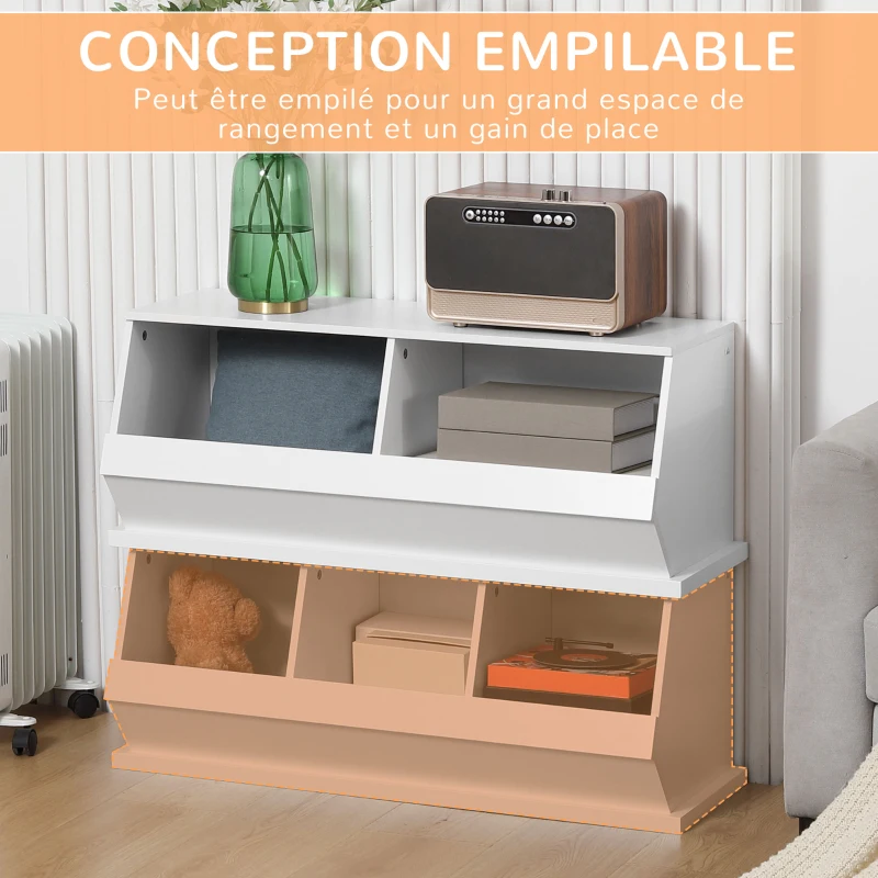 HOMCOM Meuble 2 casiers bacs de rangement en MDF - dim. 90L x 36l x 35H cm -blanc