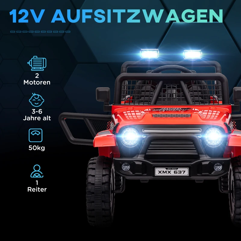 AIYAPLAY Kinder-Elektroauto mit sanfter Federung, fernsteuerbar, LED-Lichter, Hupe, 12V-Motoren, aus Kunststoff und Metall, Rot(m-4)