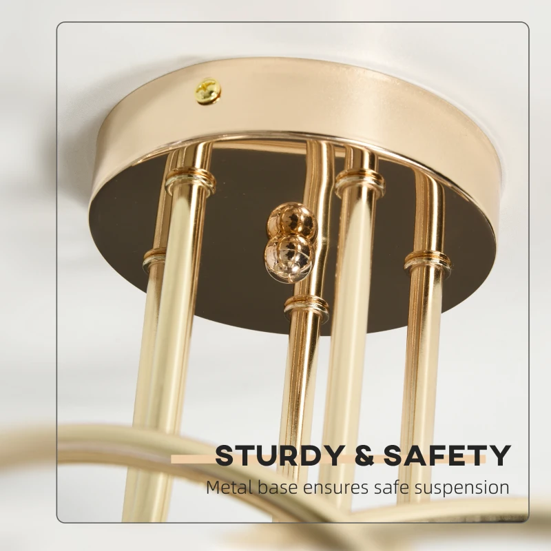 HOMCOM Crystal Chandelier Modern Pendant Light for Living Room with 5 Ball Lampshades 5 G9 Bulbs Required Gold Tone