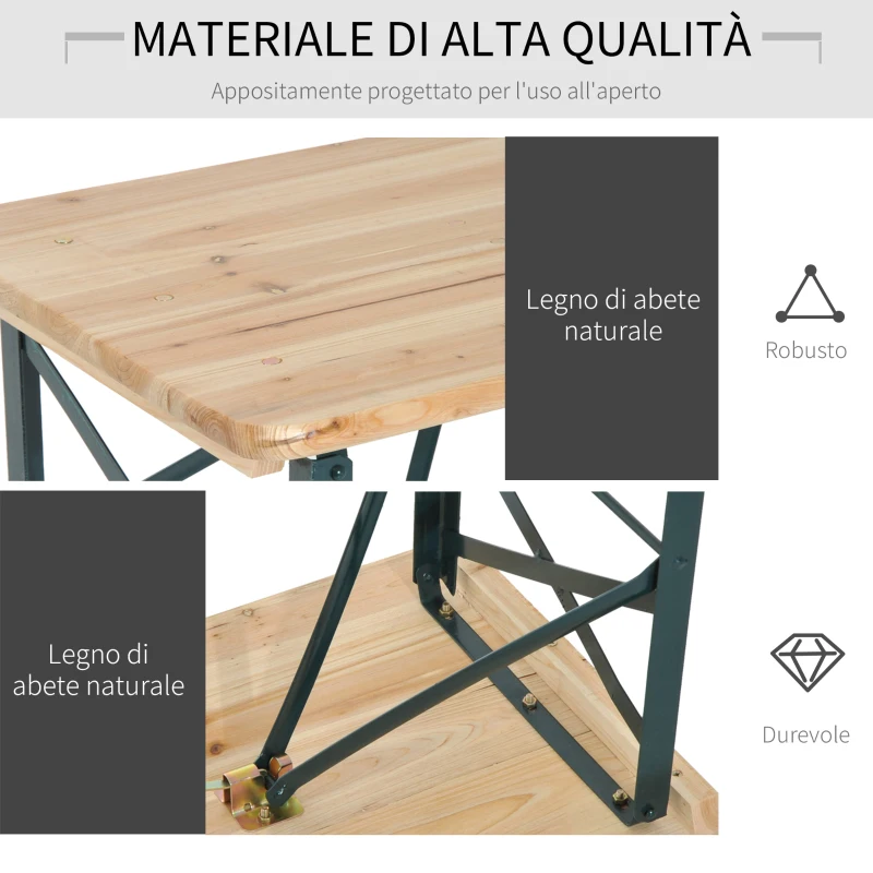 Outsunny Set Birreria da Giardino Tavolo e 2 Panche con Schienale Pieghevole in Legno di Abete