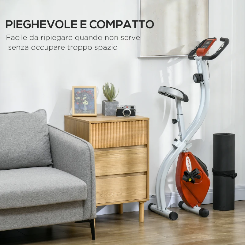 SPORTNOW Cyclette Magnetica Pieghevole a 8 Livelli di Resistenza con Seduta Regolabile, in Acciaio, 97x43x110 cm, Rosso